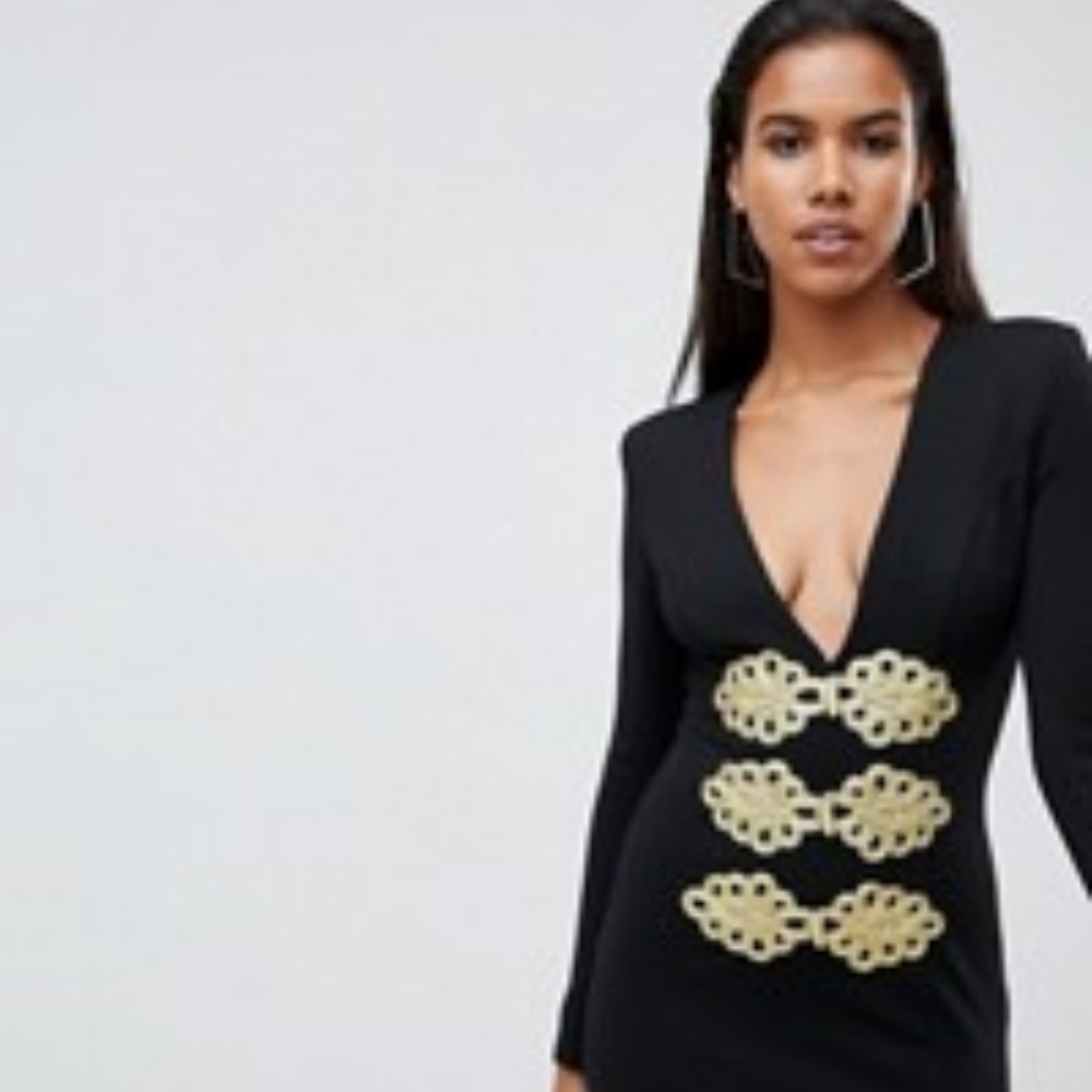 Rare London Braid Trim Bodycon Dress
